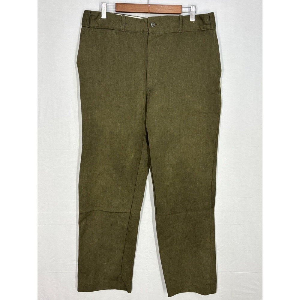 Johnson Woolen Mills Vermont Field Pants Mens Olive Green Flat Front 36x31 VTG